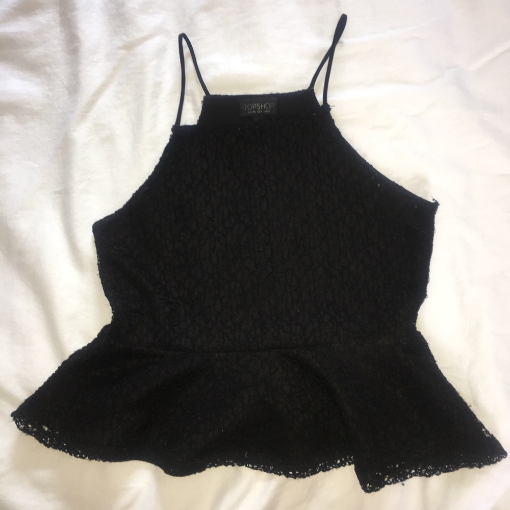 TOPSHOP Black Lace Peplum Top